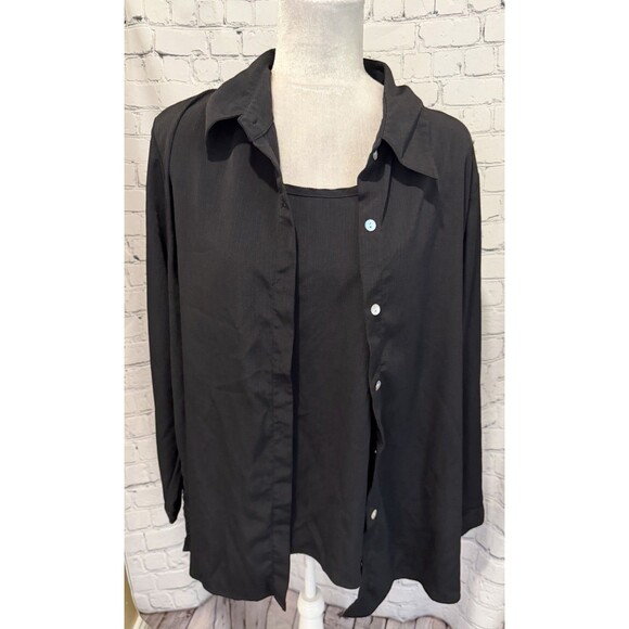Susan Graver Tops - Susan Graver Style QVC Two-Piece Black Tank & Button-Down Shirt Set Plus Size 1X